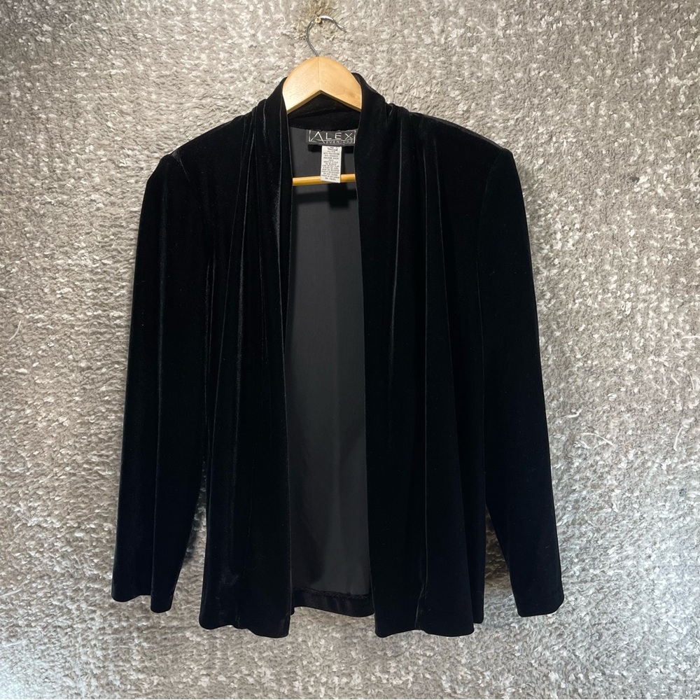 ALEX EVENINGS Womens Black Velvet Sweater Cardigan‎ Jacket Medium Polyester